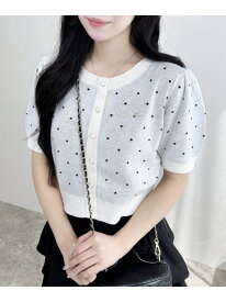 ドット柄ジャガード半袖ニットカーディガン INGNI イング トップス カーディガン ホワイト ブラック グレー[Rakuten Fashion]