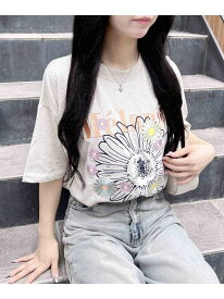 カラフル花刺繍Tシャツ INGNI イング トップス カットソー・Tシャツ ホワイト グレー【送料無料】[Rakuten Fashion]
