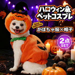 2点セット ハロウィン かぼちゃコスチューム ペット服 犬 犬用 小型犬 中型犬 猫 猫用 コスプレ コスチューム ペットコスチューム 仮装 変装 変身 被り物 帽子 犬帽子 猫帽子 かぼちゃ 着ぐる
