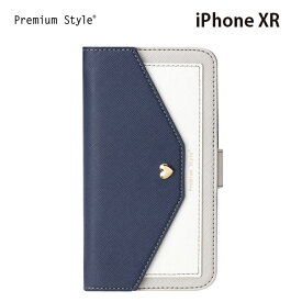 iPhone XR 対応 ケース カバー 手帳型 ダブルフリップカバー スクエア型 レター型 カード収納 ポケット ハート ボタン シンプル かわいい おしゃれ ネイビー ホワイト グレー