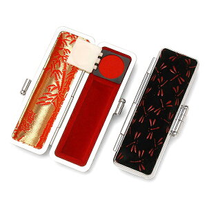 【即日発送(16時まで)】印鑑ケース 16.5mm〜18mm 朱肉付き 【上印伝印鑑ケース】【特選本鹿革/漆模様(赤トンボ)/内張(朱竹)】【印鑑ケースサイズ:16.5〜18mm(ミリ)用】【女性/男性】【おしゃれ印