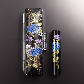 【送料無料】黒水牛現代蒔絵の個人印鑑セット/花/あじさい/12mm 個人いんかん はんこ ハンコ 判子 就職祝い ギフト 祝い プレゼント 贈りもの 女性 男性 子供