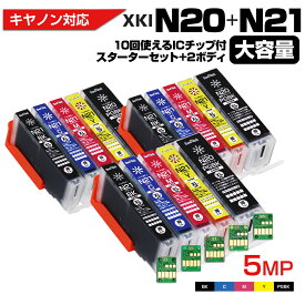 送料無料 XKI-N21+N20 / 5MP 大容量 5色セット Ecoink10 スターターセット + 交換用2セット ICチップが10回使える 再利用 キャノン Canon 互換インクカートリッジ エコロジー ゴミ削減 XKI N21 N20 5MP N20PGBK N21BK N21C N21M N21Y PIXUS XK100 XK110 XK120 XK500