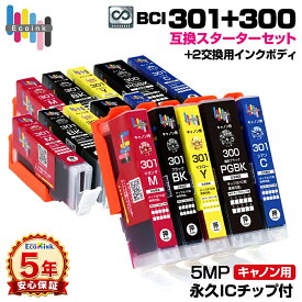 【永久ICチップ付き】BCI-301+300 / 5MP【スターターセット+交換用2セット】大容量 キャノン Canon 互換インクカートリッジ エコロジー ゴミ削減 BCI 301 300 5MP 300PGBK 301BK 301C 301M 301Y PIXUS TS7530