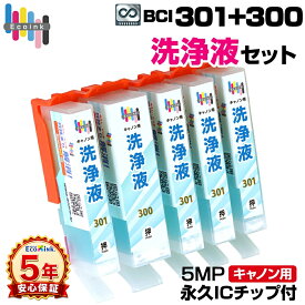 BCI-301+300 洗浄液 5色セット【永久ICチップ付き】クリーニングカートリッジ 目詰まり解消 クリーニング液 キャノン Canon プリンター洗浄液 プリンター洗浄カートリッジ かすれ 印字不良 BCI 301 300 5MP PIXUS TS7530