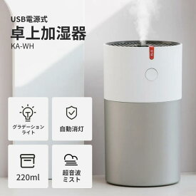 【2023年新仕様】 卓上加湿器 静音 超音波式 LED 220ml Type-C 加湿量:約30~50mL/h コンパクト 乾燥対策 オフィス 小型 送料無料 KA-WH Skynew