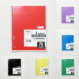 ＊アメリカ直輸入＊ ミード の リングノート スパイラルノート【 mead, 70 sheet Spiral Note 】 1冊 10.5 x 7.5 inch （26.6cm x 19.0cm） Spiral NOTEBOOK 70シート 3穴 バインダー 用 アメリカの カッコいい 　※メール便発送！