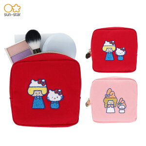 サンスター文具 mizutama×サンリオキャラクターズ 刺繍ポーチ ハローキティ マイメロディ S2335140 S2335158 スクエアポーチ 小物入れ 化粧ポーチ メイクポーチ サガラ刺? キャラクター 雑貨