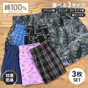 【マラソン限定★クーポンで100円OFF】1000円ポッキリ！ トランクス メンズ 3枚セット 抗菌防臭加工 プリント柄 チェック ストライプ 綿100% 前開き ボタン付き 紳士 男性 パンツ 下着 肌着 おしゃれ インナー M L LL 3L 4L 5L 大きいサイズ まとめ買い 送料無料