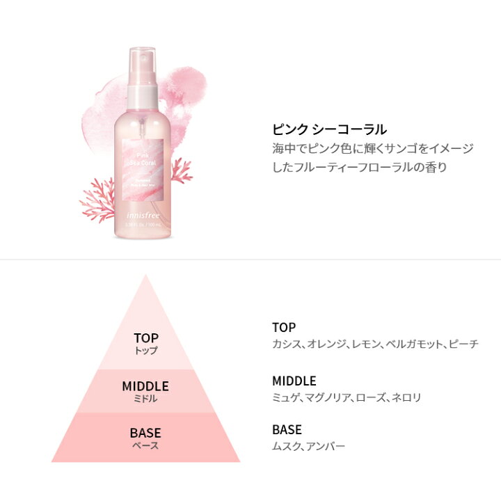 楽天市場 公式 正規品 パフュームド ボディ ヘアミスト ピンク シーコーラル フレグランス ボディミスト Innisfree 韓国コスメ 国内発送 ギフト プレゼント 女性 誕生日 母の日 ホワイトデー コスメ 香水代用 イニスフリー Innisfree公式ショップ 楽天市場店