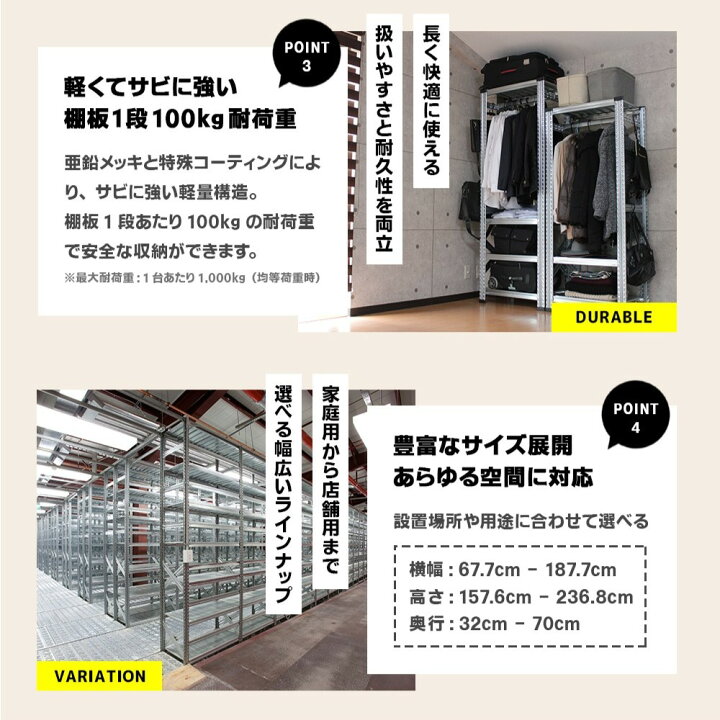 楽天市場】メタルシステム3段（奥行40cm）幅67.7x高さ157.6 ハンガー 