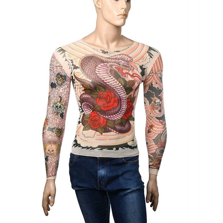 楽天市場 タトゥー デザイン タイツ Tシャツ Tattoo ロンt スパンデックス シャツ オシャレ かっこいい 和柄 トライバル 刺青 入れ墨 Uv アームカバー タトゥー隠し サポーター 腕 全身 タトゥー 芸能人 お腹 背中 腕 胸 肩 腰 に 麒麟 鯉 龍
