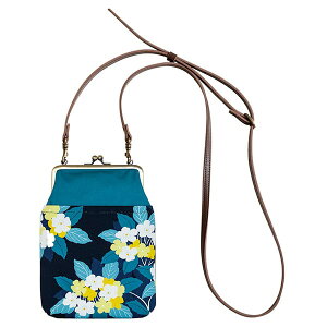 亥之吉 4寸縦型ポシェットがま口 すずはな 鈴花 藍 生成り 花柄 調節できる合皮ショルダー付き ミニショルダーバッグ オリジナルテキスタイル 大きめスマートフォンポーチ 和柄 和モダン