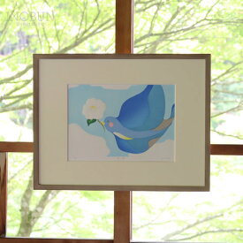 竹笹堂 原田裕子木版画 「青い鳥」インテリア 壁掛けフレーム ギフト 贈り物