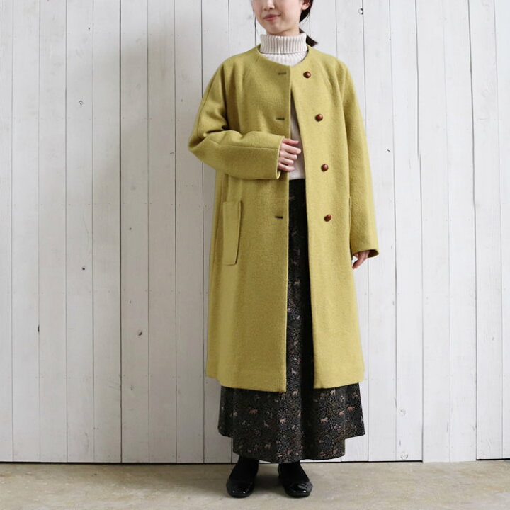 楽天市場】Le minor ウールリングソフト圧縮ノーカラーコート イエロー 