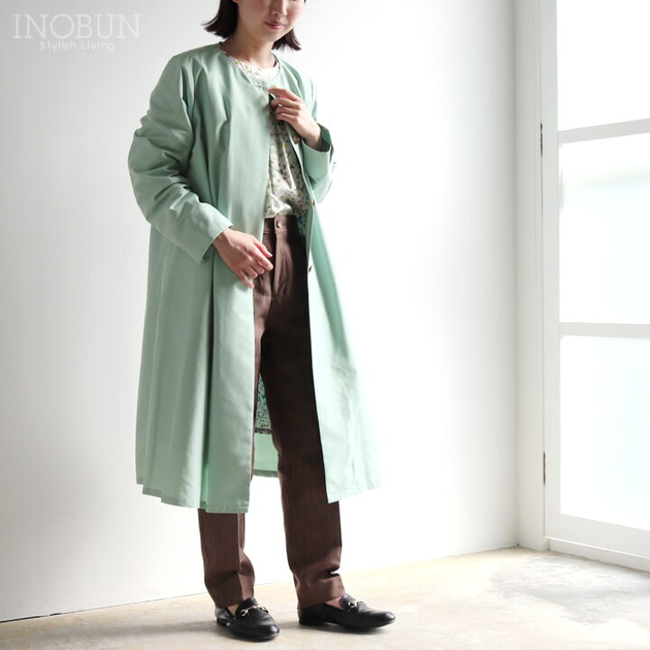 楽天市場】イノブン別注 Crespi 裏地リバティ ノーカラーコート ブルー  