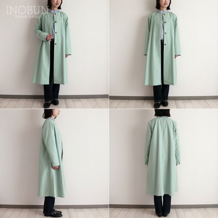 楽天市場】イノブン別注 Crespi 裏地リバティ ノーカラーコート ブルー  