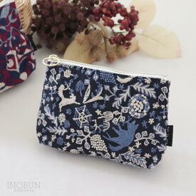 ten to sen BASICポーチ キツネノ小道 ネイビー 点と線模様製作所生地 化粧ポーチ 底マチ 内ポケットあり