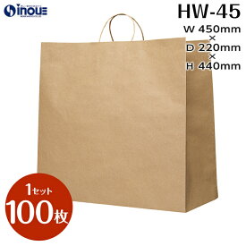 手提げ紙袋 マチ広 HW-45 茶無地 1セット100枚 500枚 450X220X440 マチ広 手提げ 持ち手 LL 大 無地 ラッピング 手提袋 プレゼント ギフト テイクアウト 紙バッグ ペーパーバッグ クラフト おしゃれ 業務用 手提げ底広バック 業務 ゴミ袋 日本製