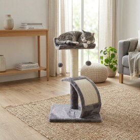 猫 爪とぎボード付き お昼寝台 CT-648040 約40×35×58cm 耐荷重〜約10kg ハウス つめとぎ 爪研ぎ かわいい ポール おもちゃ キャットタワー 一人遊び ベッド ネコ ペット 運動 タワー 動く