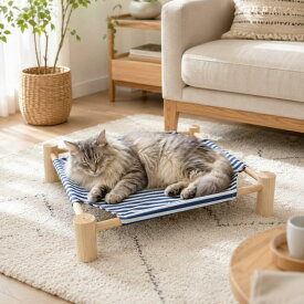 ペットベッド ストライプ ハンモック HMB-004061 約53×43×18cm 猫 ハンモック ペットハウス 暑さ対策 角型 四角 犬 猫 おしゃれ 室内 猫用 かわいい 夏用 木製