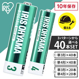 【防災対策に】乾電池 単3 単4 単三 単四 電池 アルカリ 40本 アルカリ乾電池 BIGCAPA basic 10年保存 アイリスオーヤマ 送料無料 選べる セット 長持ち 大量 消耗品 備蓄 災害 防災 非常 非常用 予備 備品