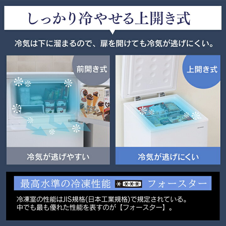 楽天市場】冷凍庫 小型 家庭用 アイリスオーヤマ 63L ICSD-6A-W 送料無料 冷凍庫 上開き フリーザー ストッカー 冷凍 保存 貯蔵 家庭用  温度調節 急冷 エコ 省エネ アイリスオーヤマ あす楽 : 照明とエアコン イエプロ