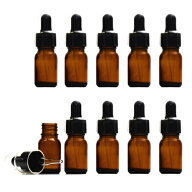 【10本セット】 ガラス スポイトキャップ（黒） 茶色遮光ビン 10ml オーバーキャップ付 アロマ 容器 （注…