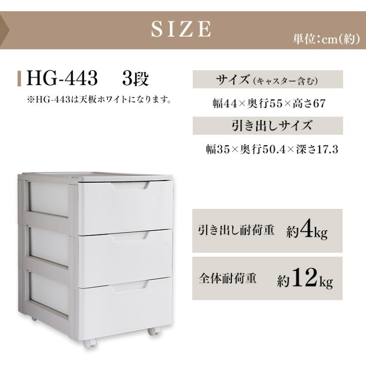 楽天市場】チェスト 3段 白 ロングチェスト 3段 HG-443 アイリス 