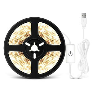 led usb 防水 屋内 照明 小型 常夜灯 玄関 階段 廊下 寝室 5v タッチライト ledライト 2m 2メートル 温白色 テープライト 粘着テープ ベッドライト usb対応 明るい DIY 後付け クローゼット 昼光色 屋