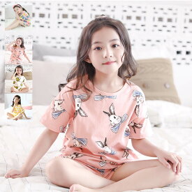 【楽天スーパーSALE★最大50％OFF】キッズ ルームウェア 動物柄 コットン 綿 ガールズ ラウンドネック 夏 ジュニア 通気性 柔らかい 気持ちいい 快適 小学生 中学生 シンプル かわいい プレゼント 七五三 夏 おしゃれ 送料無料