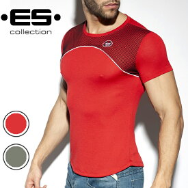 ES /COMBI MESH T-SHIRT ファッション メンズ 高級 メッシュ コンビ メッシュ Tシャツ おしゃれ 快適なスポーツウェア セクシー 吸水速乾 肌触 スペイン製造