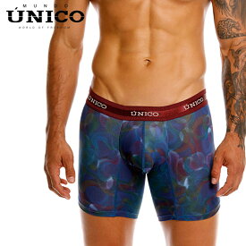 UNICO BOXER MEDIO VÓRTICE メンズボクサーパンツ ミドル丈 ロングボクサー 立体ポーチ 速乾ストレッチ 総柄 コロンビア製 高級下着