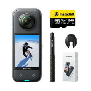 Insta360 X3�v���~�A���L�b�g 128GB| 360�x�J���� �A�N�V�����J���� 1/2�C���`48MP�Z���T�[ IPX8�h�� 5.7K360�x���� 72MP360�x�ʐ^ ��u���␳ �A�N�e�B�uHDR 4K��l�̎��_ 60fps���B�� �����ێ� AI�ҏW ����
