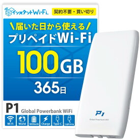 【月間優良ショップ】P1 ポケットWi-Fi 買い切り型 モバイルバッテリー 充電 一体型 プリペイド 100GB 大容量 ワイファイ 契約不要 月額不要 出張 旅行 テレワーク 10000mAh [PSE技術基準適合] 自然故障保証 データ通信付き リチャージ wifi