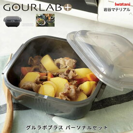 【レビュー特典】Iwatani グルラボプラス パーソナルセット 電子レンジ調理 ラージ マルチプレート 保存容器 カプセル 時短料理 下ごしらえ お弁当 鶏肉 簡単加熱 蒸し料理 ブラック 黒 調理器具 一人暮らし