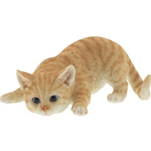【置物】【ネコ】猫 置き物 オブジェ Benny's cat ベニーズキャットシリーズ 紅石 オブジェ 茶トラ白 獲物を狙う