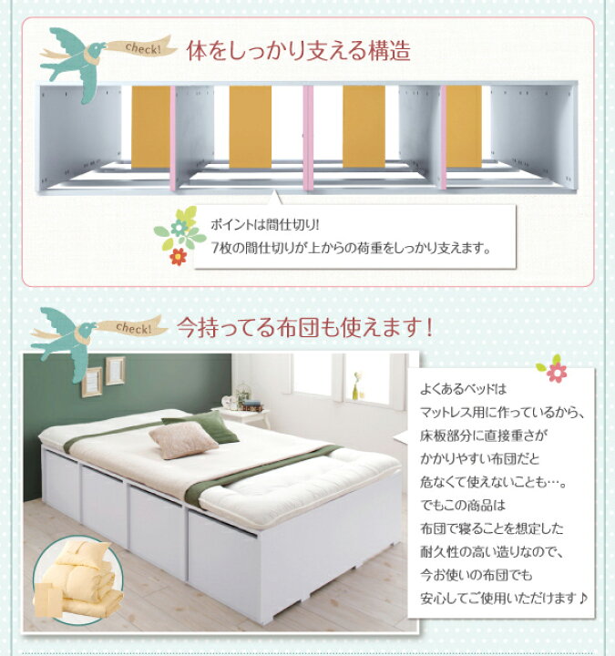 楽天市場】衣装ケースも入る大容量収納ベッド ベッドフレームのみ 