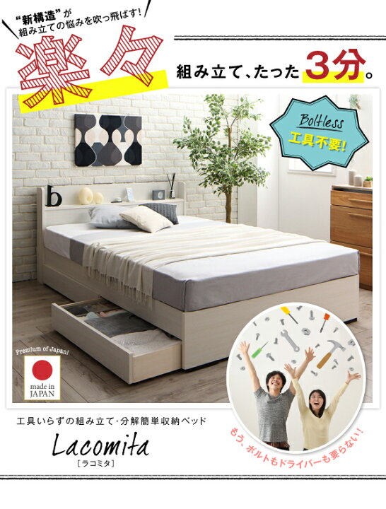 楽天市場】工具いらずの組み立て・分解簡単収納ベッド ボンネルコイル 