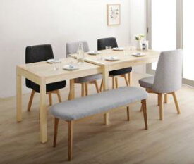 【13日12時～★P5倍&最大1500円クーポン】回転イス付き 北欧スライド伸縮ダイニングテーブルセット 6人 6点セット(テーブル+チェア4脚+ベンチ1脚) W120-200