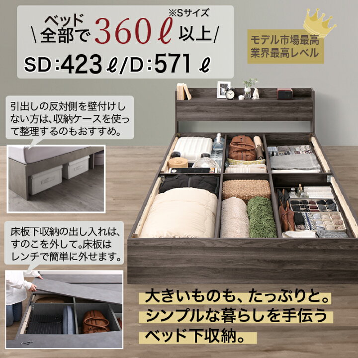 楽天市場】ロングセラー 人気 ベッド ベッドフレーム 収納付き 木製  