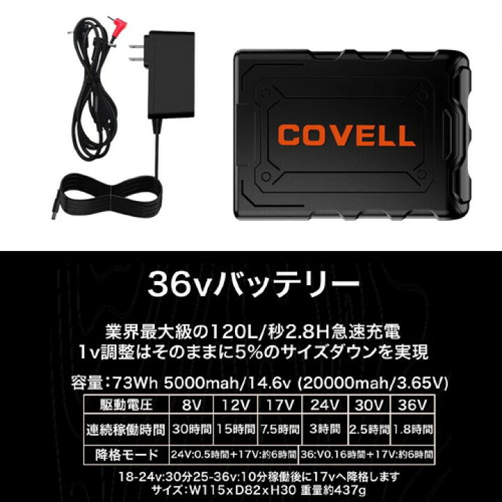 楽天市場】COVELL 空調冷風服フルセット (ベストタイプウェア