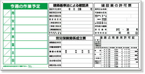 302-68A 薄型許可票小4点表示と工程表パネル | 看板 工事看板 工事用看板 工事 ボード 標識 確認済証 工事標識 工事標識看板 工事標識板 建設現場 建築現場 工事用品 現場作業 現場 作業 プレー