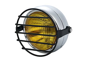 12V ビンテージ ベーツライト ヘッドライト ブラケット メッキボディ×イエローレンズ ボバー ガード オフロード 5.5インチ H4 TW250 セロー250 トリッカー 等