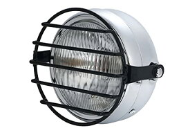 12V ビンテージ ベーツライト ヘッドライト ブラケット メッキボディ×クリアーレンズ ボバー ガード オフロード 5.5インチ H4 TW250 セロー250 トリッカー 等