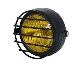 12V ビンテージ ベーツライト ヘッドライト ブラケット ブラックボディ×イエローレンズ ボバー ガード オフロード 5.5インチ H4 TW250 セロー250 トリッカー 等