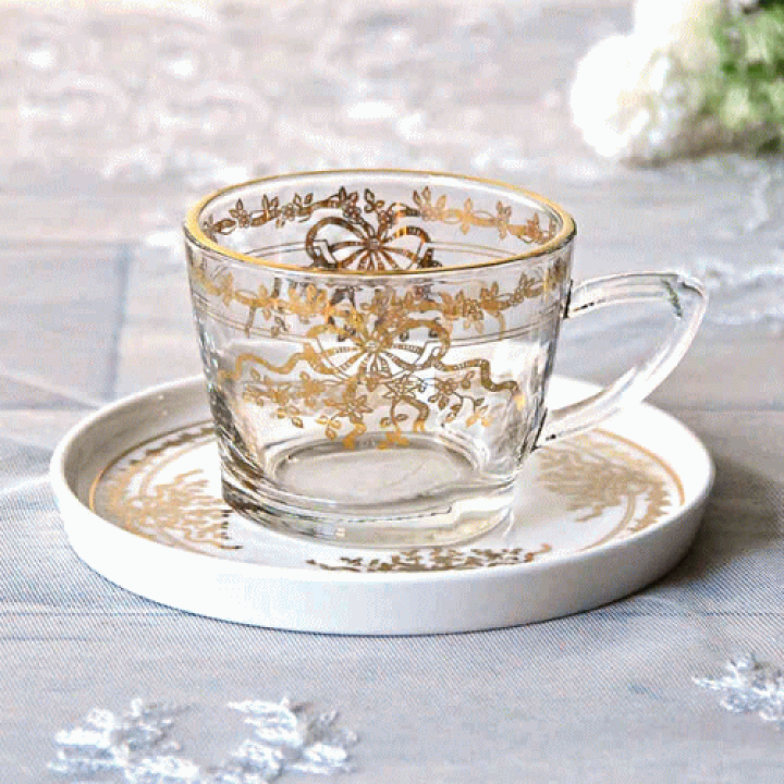 楽天市場】ゴールドリボン カップ＆ソーサーガラス食器 薔薇食器