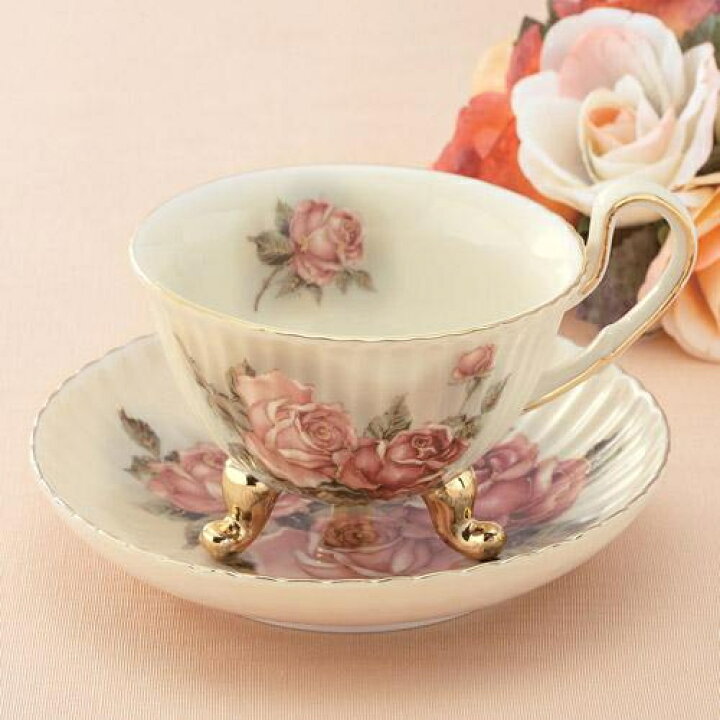 楽天市場】ゴールドローズ カップ＆ソーサー（三つ足） 【薔薇雑貨 