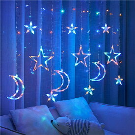 イルミネーションライト カーテンライト LED 星 月 電池式 3.5m LED 防水 雰囲気作り クリスマス 飾り 結婚式 誕生日 パーティー 学園祭 ハロウィン 新年 祝日 室内 屋外 庭 玄関 対応