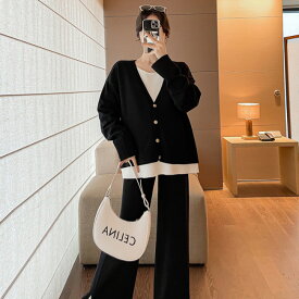 マタニティ 秋 スーツ おしゃれ ドレス セーター スカート 厚手 秋冬服 背の 高さ 大きめ サイズ 妊婦 ファッション レディース 年齢 削減 スーツ ママ長袖　上下セット産後 仕事 冬服 臨月